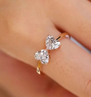 2 Ct Round Cut Lab Created Diamond 14k Yellow Gold Plated Two Stone Wedding Ring