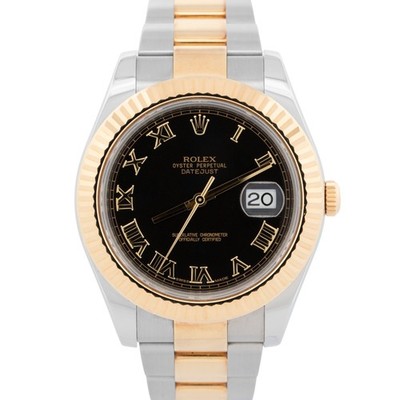 2010 PAPERS Rolex DateJust II BLACK Two-Tone Gold 41mm 116333 Watch BOX