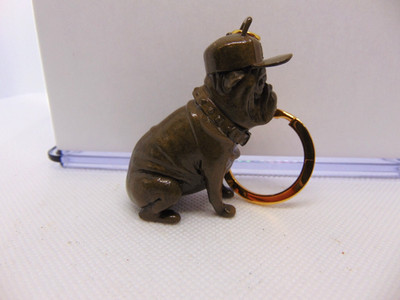 Vintage 3d Bulldog Dog Keychain 2' Tall Wearing PUBG Hat Rare