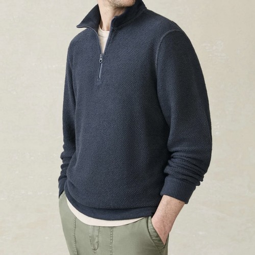 Faherty Sweater Quarter Zip Navy Twill Mens XS Whitewater 1/4 Zip Long Sleeve - Picture 3 of 14