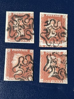 4 off QV 1841 1d Red Imperfs with numbered Maltese Cross decent margins!