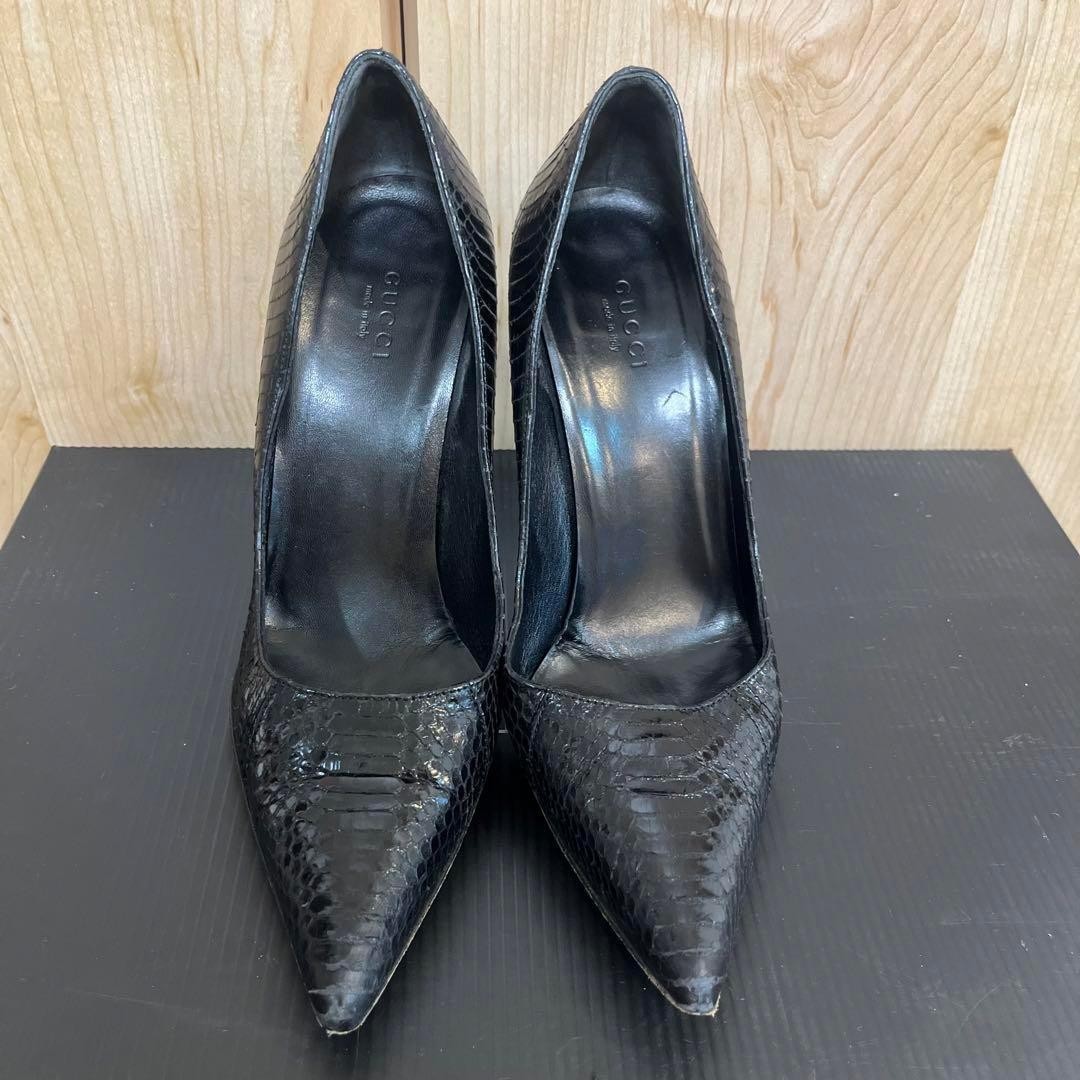 Gucci Python Leather Bamboo Heel Pumps Black size… - image 3