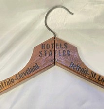 Vintage STATLER HOTEL WOODEN HANGER Boston Buffalo Cleveland Detroit St Louis EX