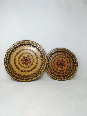 2er Set Wandteller polnische Volkskunst handbemalt Blumen Holz