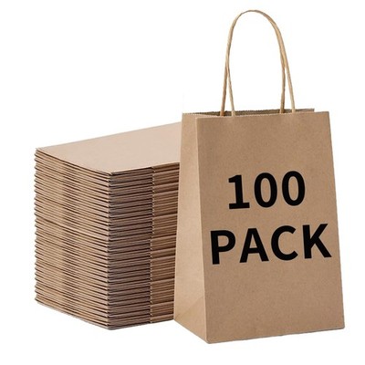 100 Pcs Medium 8.25x4.3x10.6 Inch Brown Kraft Gift Bags with Handles for Bulk...
