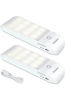 DETAKE 2 Pack Motion Sensor Light Cupboard Night Light, With Magnetic Stick &USB