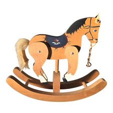 Beautiful Handmade Wooden Galloping Sound Rocking Horse Leather Ears Fur Tail 9"