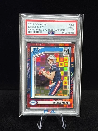 2024 Donruss- Rated Rookie Drake Maye #379 Optic Preview Red Pandora (RC) PSA 9