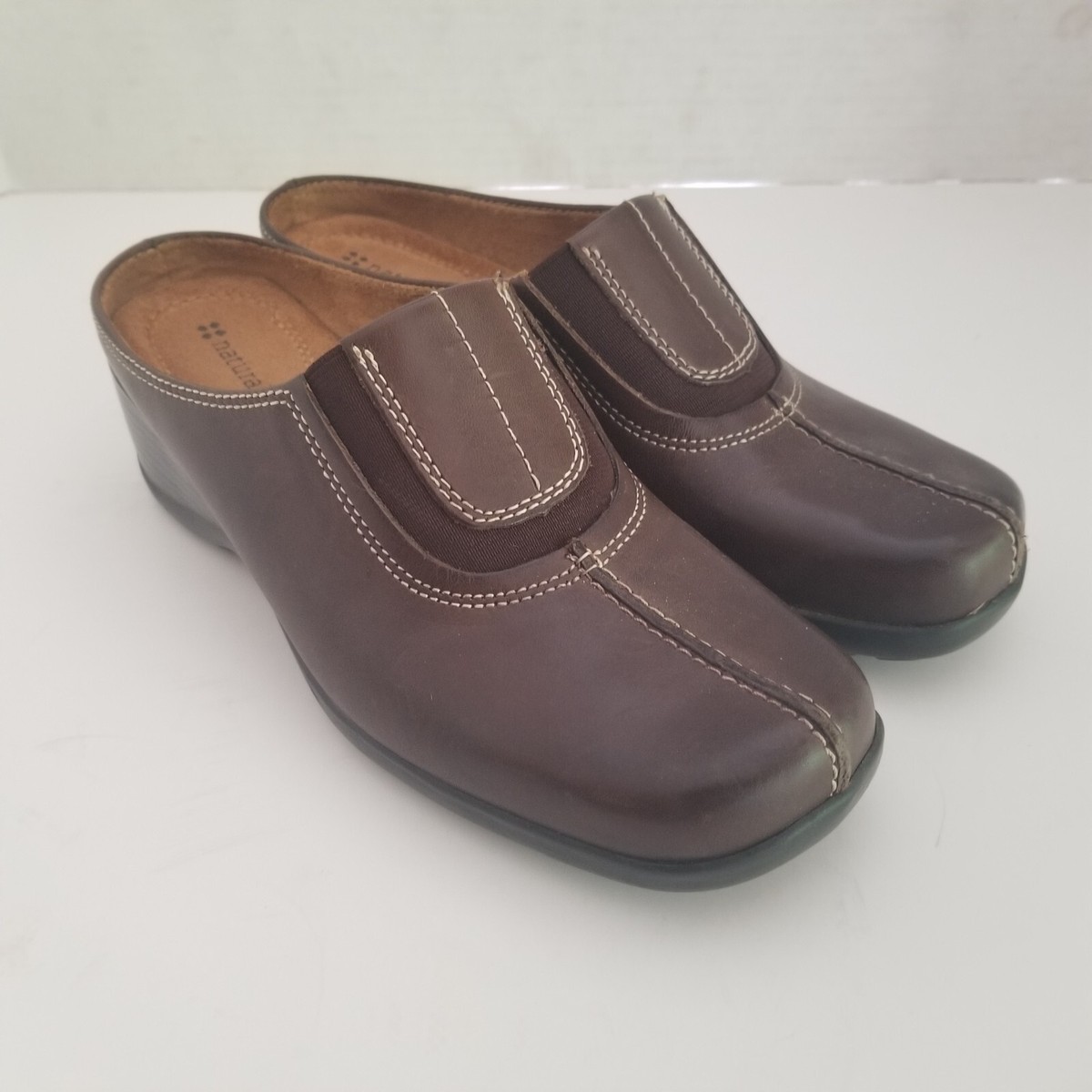 Naturalizer Allia Mules Womens M Brown Leather Slip On Casual Wedge Clog  Shoes