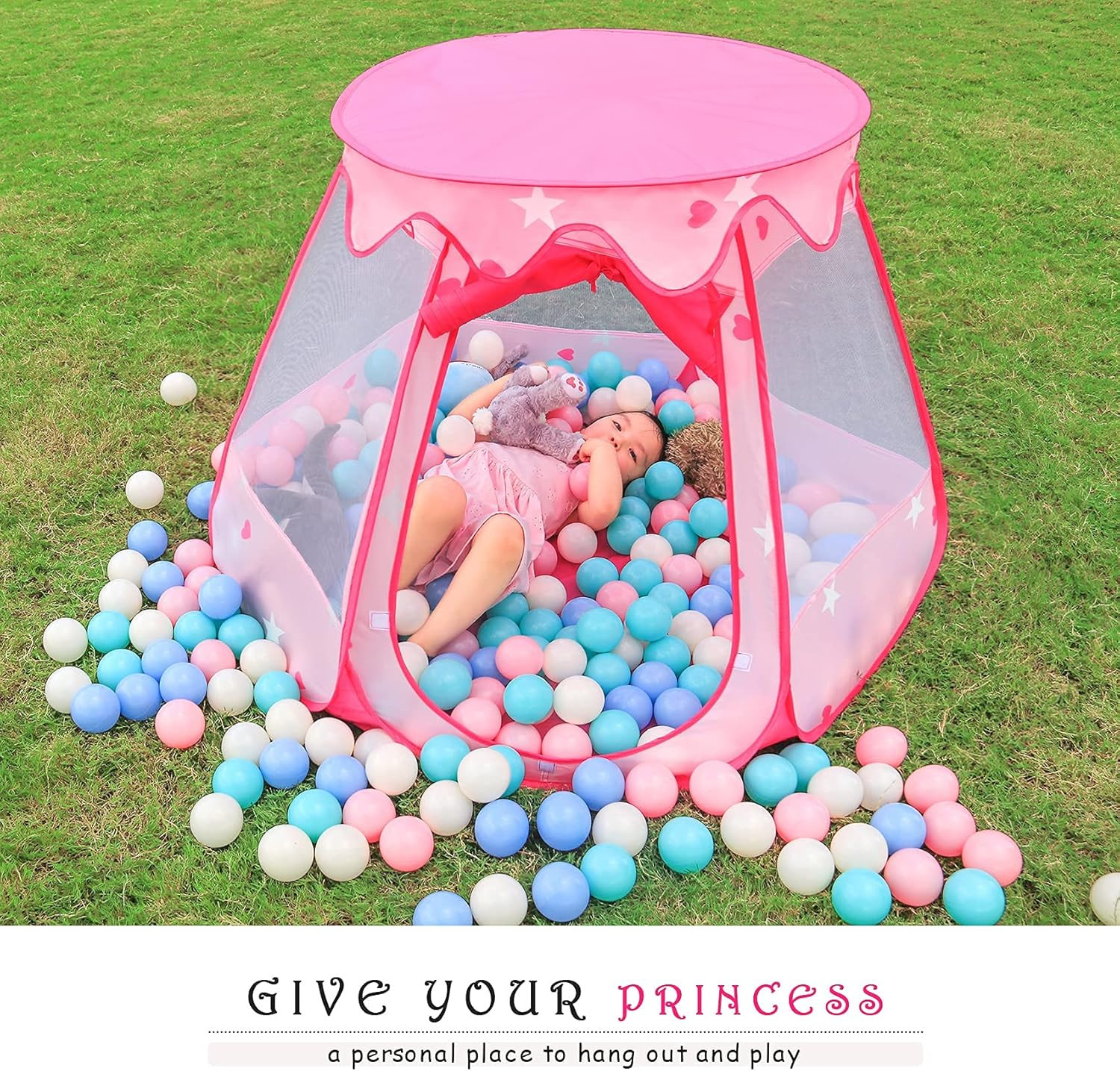 Princess Tent Girls Kids Playhouse Pop up Play Tent with Star Light Tent for Kid