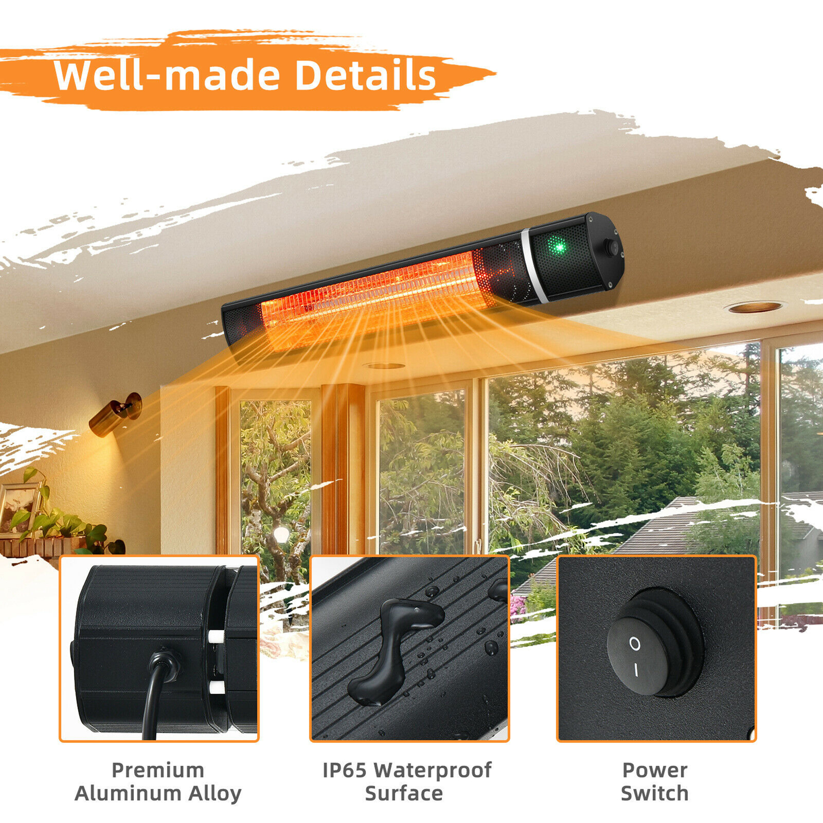 Wall-Mounted Patio Heater Electric Infrared Heater Indoor/Outdoor For Garage  | eBay
