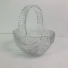 Vintage Clear glass basket with frosted roses and handle 80s classic spring