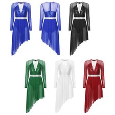 Womens Dress Sequins Contemporary Ballroom Ballet Solid Color Figure Skating