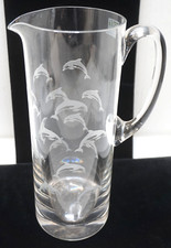 ROLF GLASS COCKTAIL PITCHER ETCHED DOLPHINS BARWARE MADE IN USA BAR MARTINI NEW
