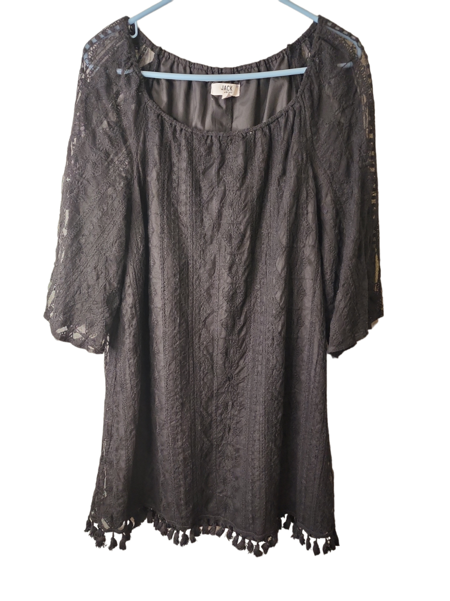 JACK by BB Dakota Size Large Dress Black Lace Fringe Tassel Boho On Off  Shoulder | eBay