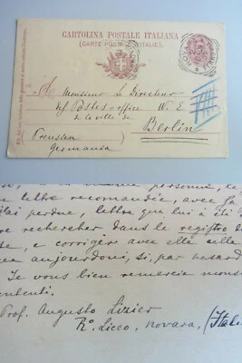 Historiker Augusto LIZIER (1870-1950): Frz. Postkarte NOVARA 1901 an Post BERLIN - Bild 1 von 4