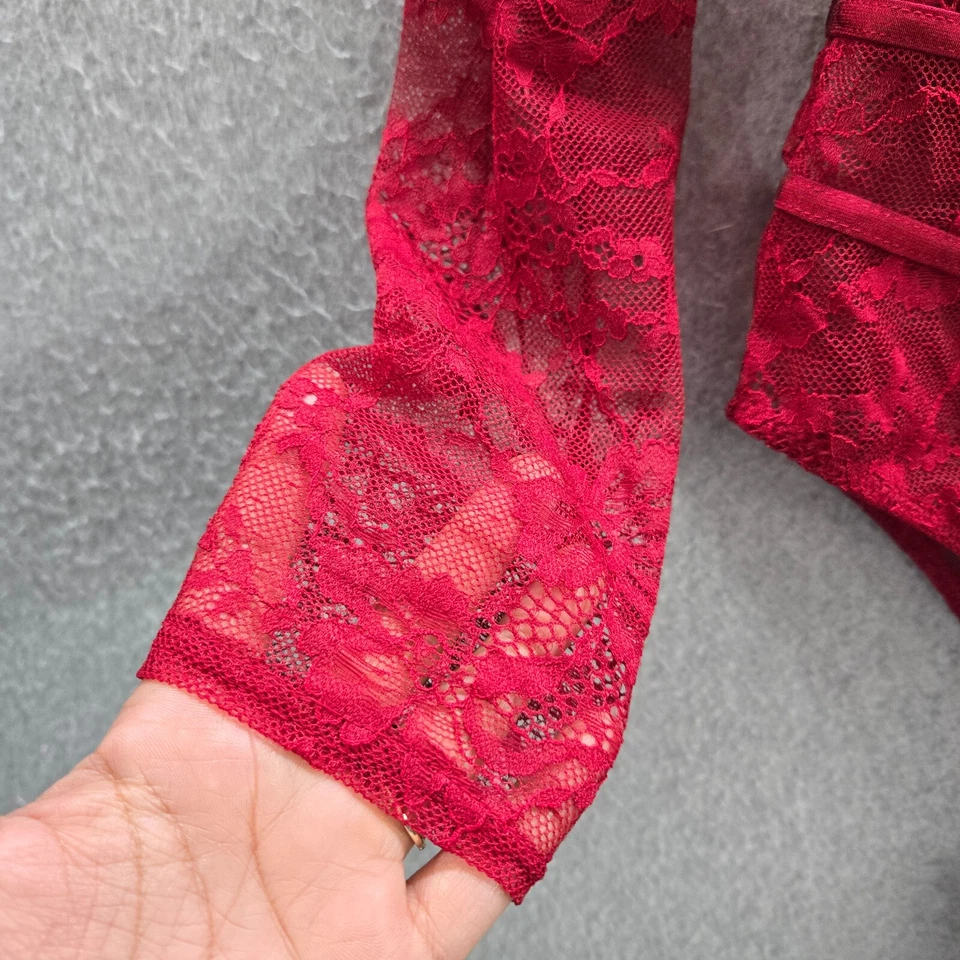 Victoria's Secret женщин боди средний красный цветочный кружева чистый плюшевый длинным рукавом - Изображение 4 из 4