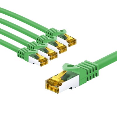Patchkabel CAT 6A S/FTP (PiMF), 500 MHz mit CAT 7 Rohkabel, 3 m, grün, 5er Set