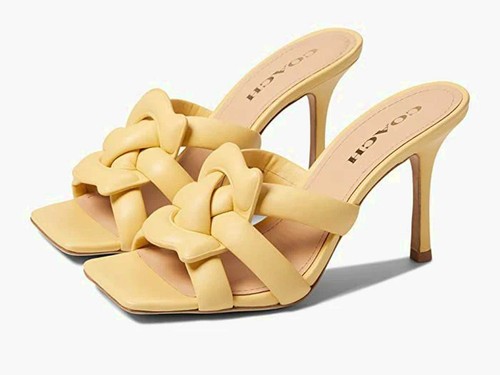 COACH Kellie Sandals Yellow Leather Mules Knotted Heels Slides 6 $195  439042905385 | eBay
