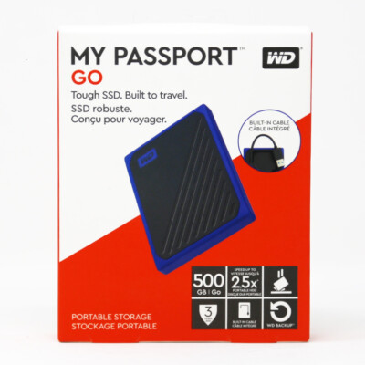 WD 500GB My Passport Go SSD Cobalt Portable External Storage, USB 3.0 - WDBMCG50