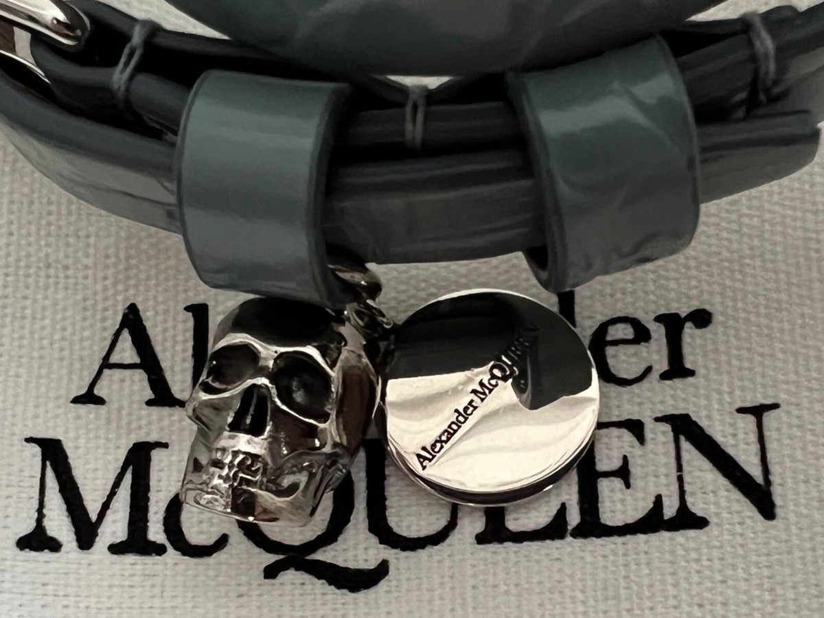 NWT Alexander McQueen Skull Logo Charm Blue Croc Leather NWT Alexander McQueen Skull Logo Charm Blue Croc Leather