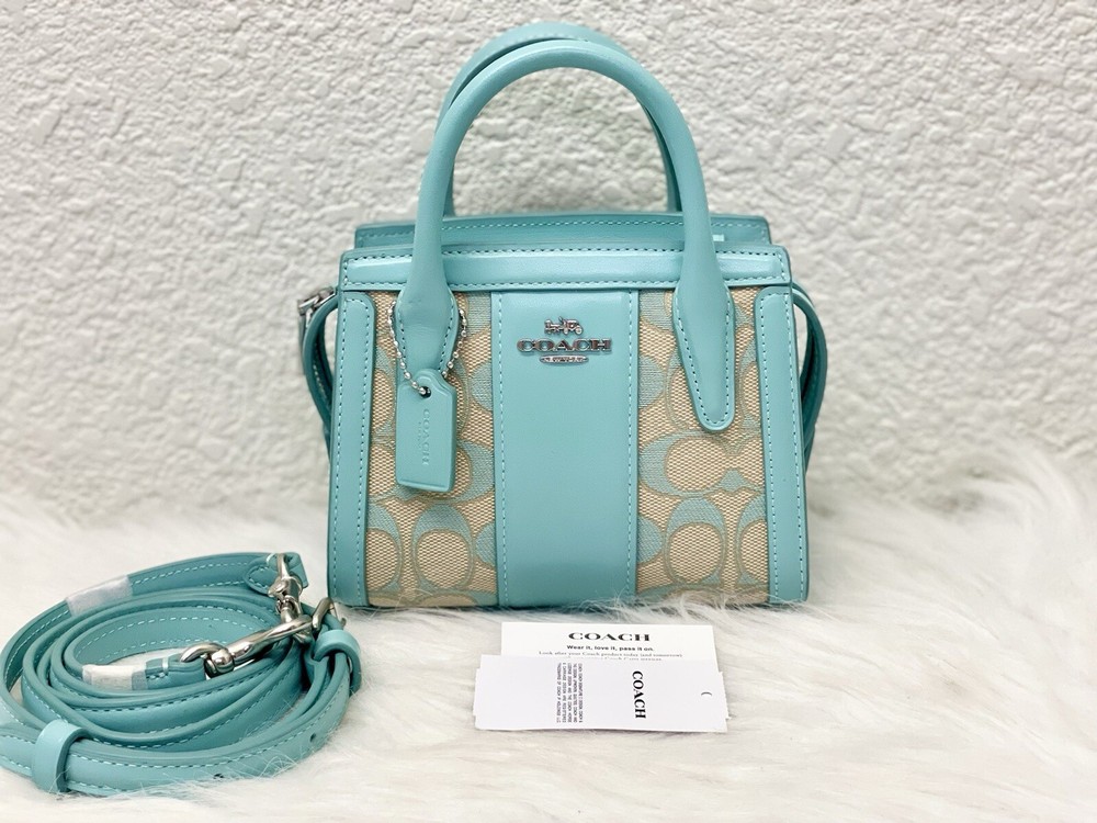 COACH Andrea Mini Carryall In Signature Jacquard CT756 In Faded Blue NWT