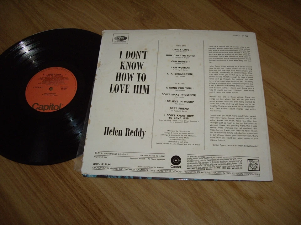 HELEN REDDY *OZ 1st Press 12" LP ' I DON'T KNOW HOW TO LOVE HIM ' 1971 EXC - Image 2 of 2