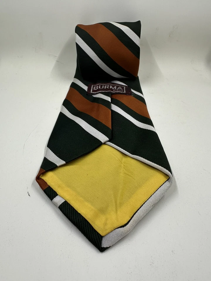 Corbata de cuello vintage Birmania Bibas blanca naranja verde a rayas para hombre Foto 3 de 4