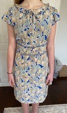 Tory Burch Silk Dress 100% Silk Short sleeves Beige Blue RRP £420 Size US 6
