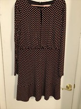 LOFT Black Floral Print Dress Long Sleeve Size 10 M EUC, Elastic Waist