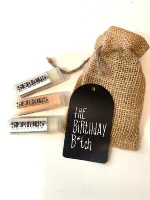Canvas The Birthday B*tch Bag with Three Flavored Serious Brand Lip Balms