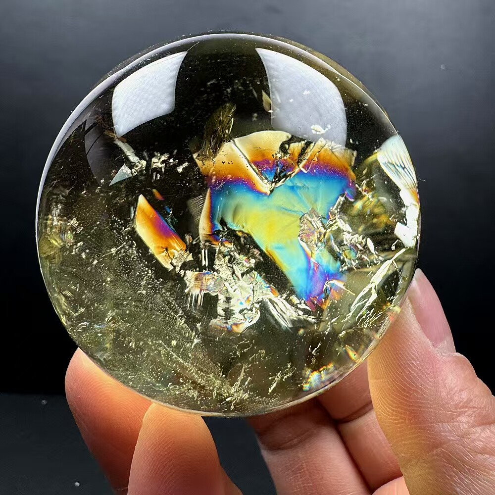 0.79LB Natural Citrine Quartz Rainbow Sphere for Reiki Healing & Energy
