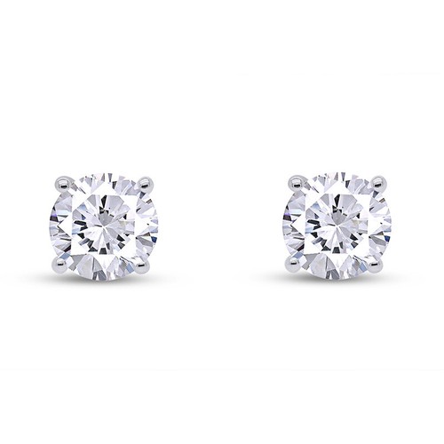 Pendientes de tachuelas redondas de piedra de nacimiento de oro blanco liso de 14 K con retroceso - Imagen 9 de 17