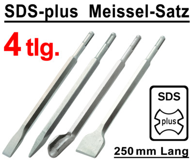 SDS-plus Meißel Satz 250mm Flachmeißel Spitzmeißel Breitmeißel Kanalmeißel 4-tlg