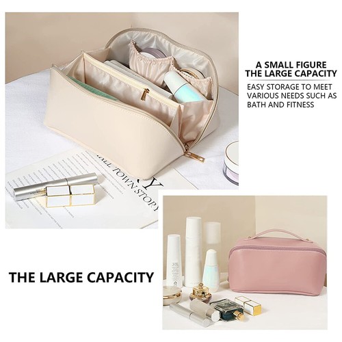Large-Capacity Travel Leather Makeup Bag Cosmetic Bag Waterproof Portable Case - Picture 6 of 12