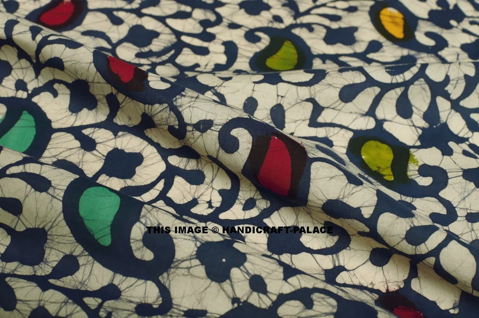 Material de costura de vestido de tela de gasa de algodón con estampado de cachemira con bloque de mano indio de 5 yardas Foto 3 de 3