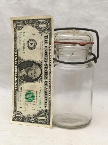 Small Vintage Glass Jar w Clamp On Glass Lid STAR Motif Embossed 1875 on Bottom - Picture 10 of 10