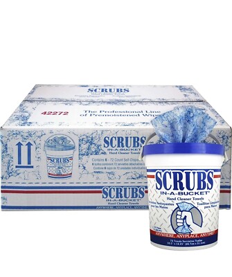 Scrubs, ITW42272CT, In-A-Bucket Hand Cleaner Towels, 6 / Carton, Blue