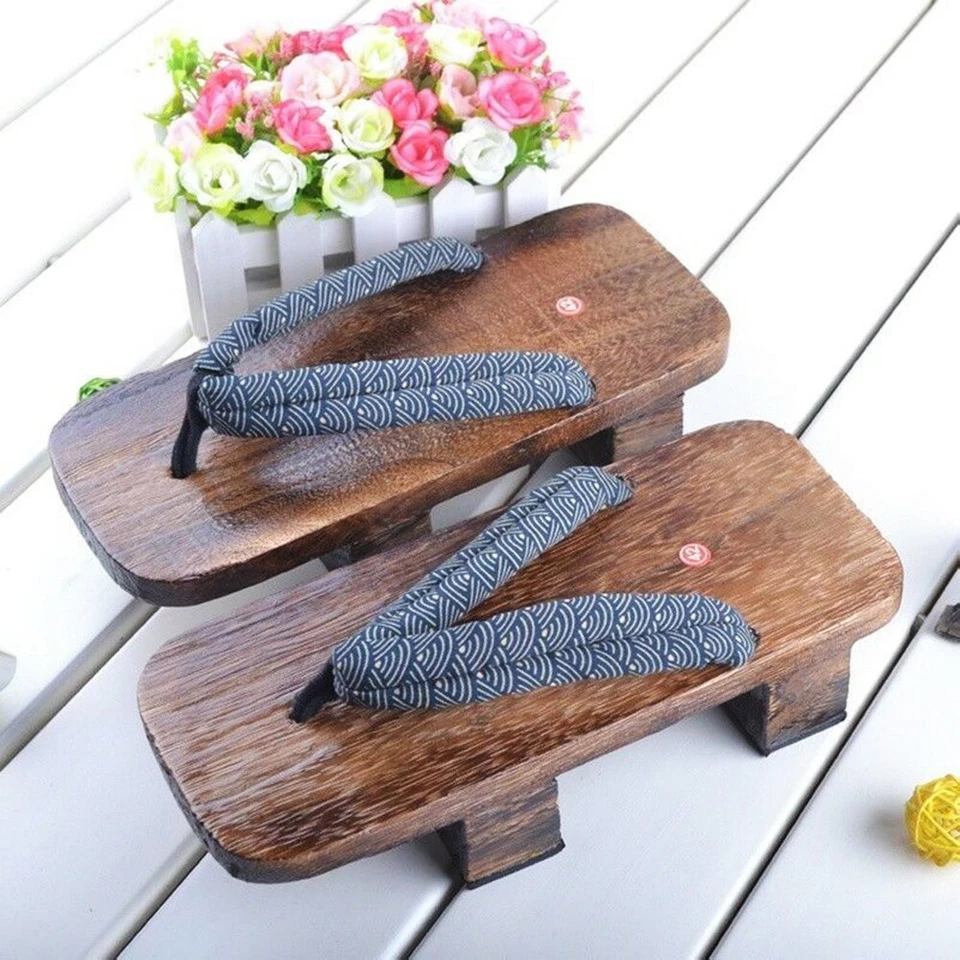 Uomo ' di Legno Infradito Giapponese Kimono Geta Zoccoli Thong Sandali Pantofole - Immagine 2 di 4