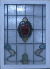 PRETTY ABSTRACT MIDSIZE OLD ENGLISH LEADED STAINED GLASS WINDOW 18 3/4" x 26"