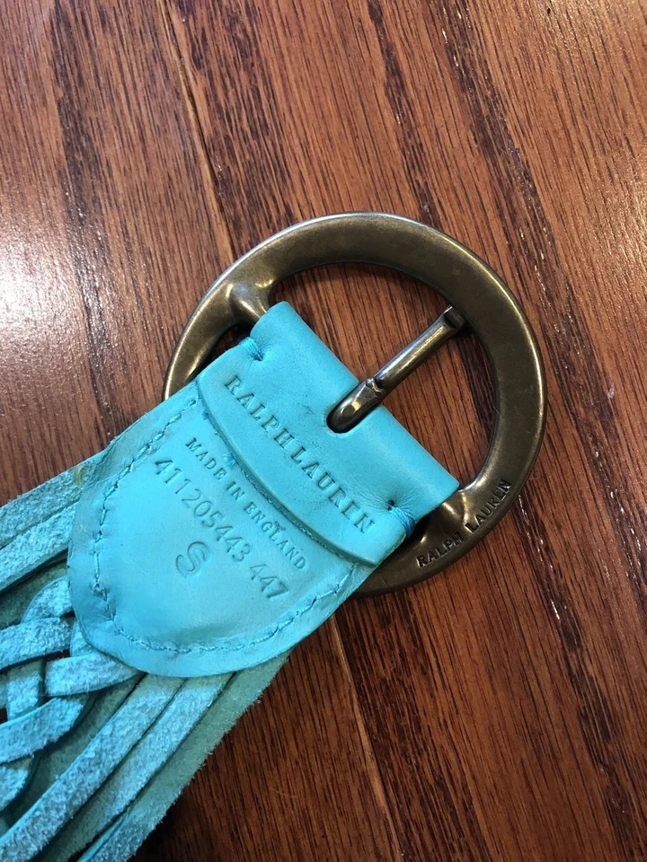 Nuevo Hecho en Inglaterra Ralph Lauren Cinturón de Cuero con Etiqueta Púrpura para Mujer Talla S Turquesa Foto 2 de 4