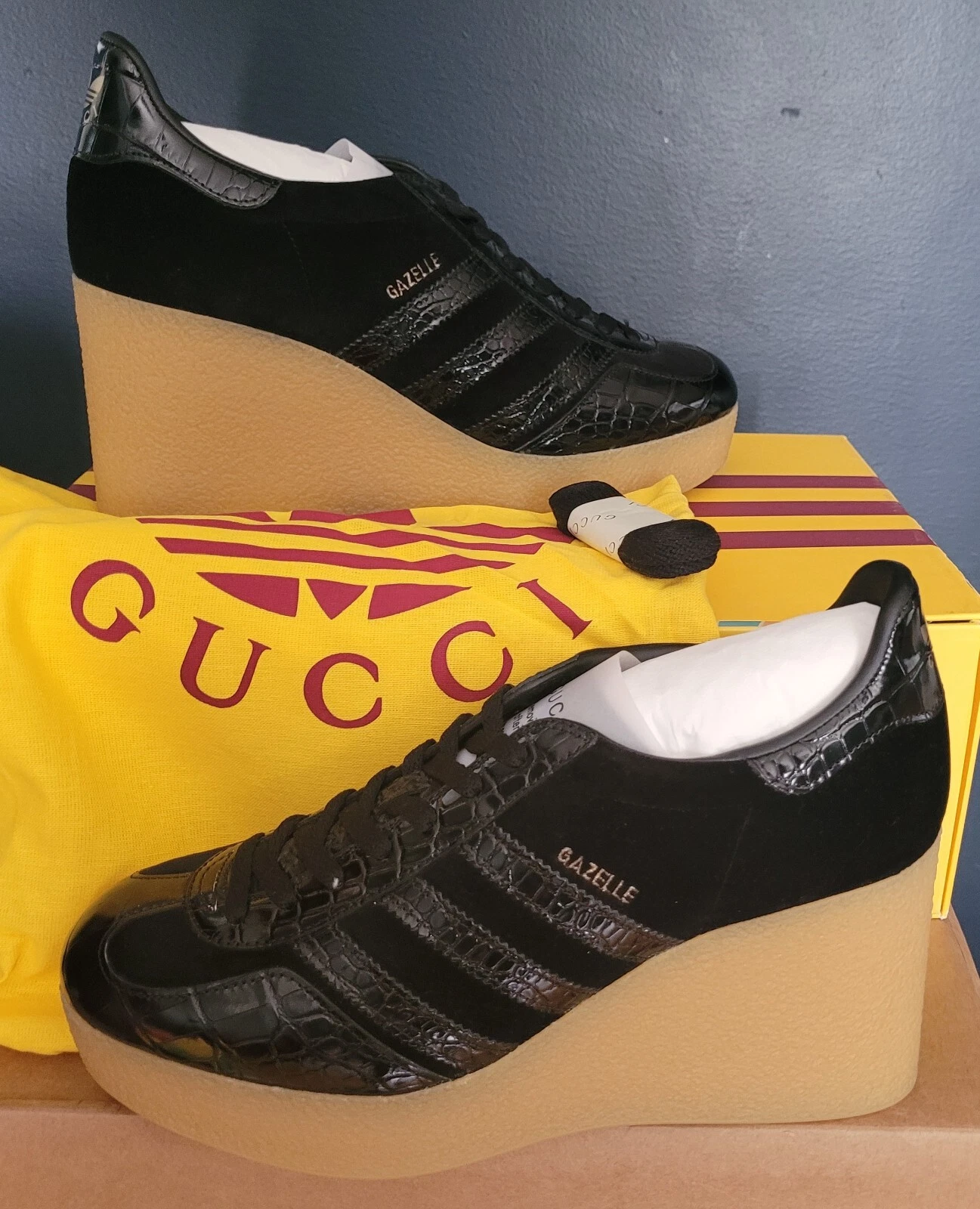 NEUF GUCCI x ADIDAS WEDGE GAZELLE HAUT 