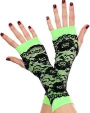 Music Legs Lace Overlay Arm Warmer Neon Green/Black