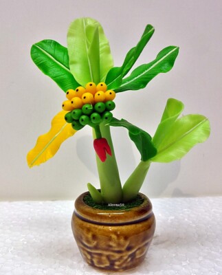 US Stock 4'' Height Artificial Clay Crafted Banana Trees in Ceramic Pot
