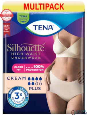 Tena Silhouette Creme Plus High Waist Underwear Large Close fit - 6 Packs of 8