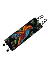 HANDMADE WIDE BEADED BRACELET , seed beads , hand loomed  , made in MEXICO #3