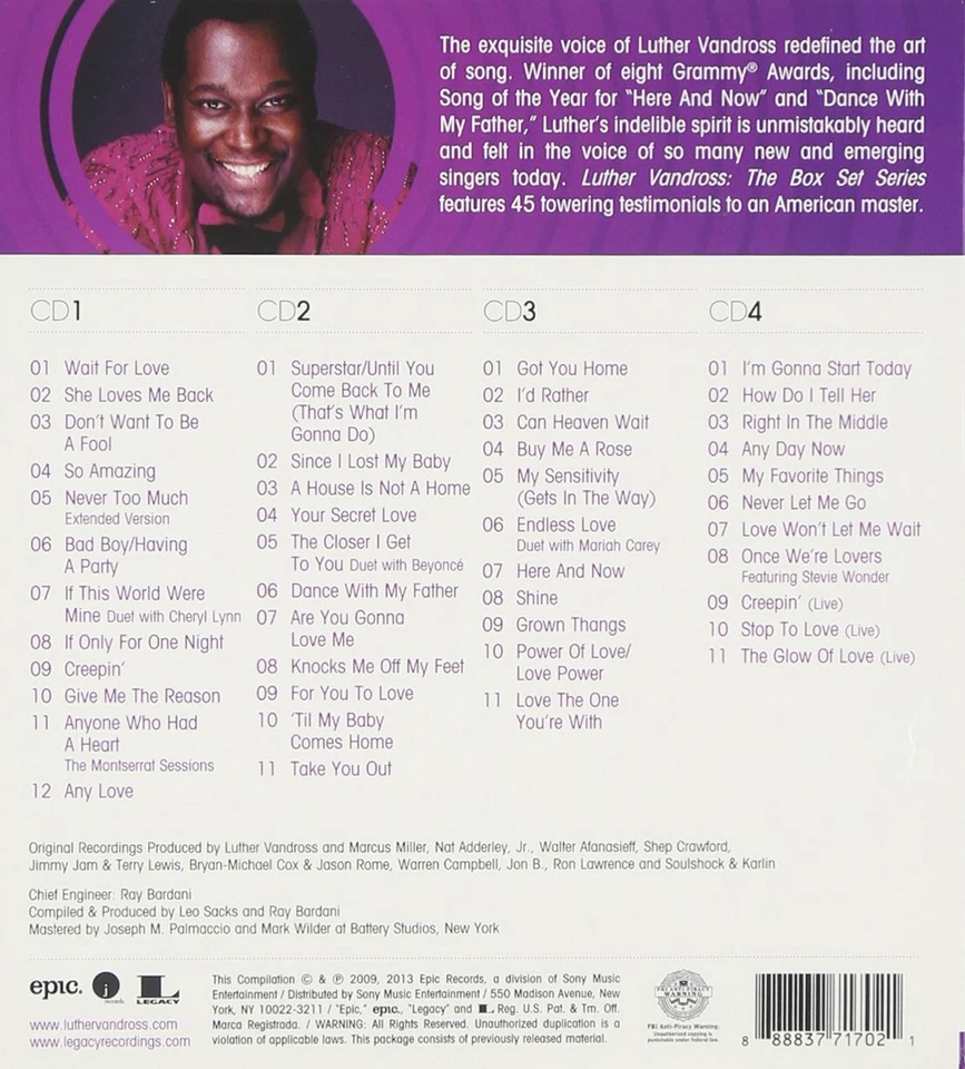 The Box Set Series (Collection, Best of) Luther Vandross (4CD, Epic) SEALED - Image 2 of 2