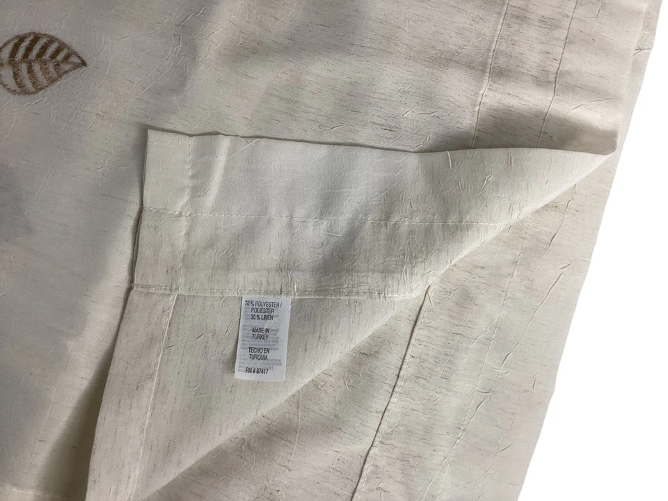 "Lote 2 PANELES Cortina ORBITZ OJAL Arrugado Marfil Beige Hojas Bordadas 84""" Foto 3 de 4