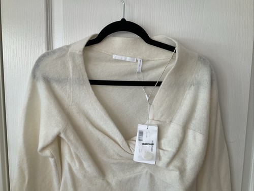 Helmut Lang Women's WHITE Bungee Cold Shoulder Wool Sweater Sz Large $350 New - Picture 5 of 19