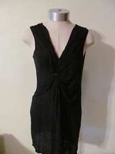 Women's Pull Over Little Black Softly Sheer Mini Dress Knotted Front Size S/M